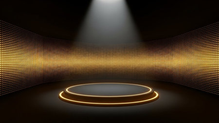 3d rendering of empty stage with spotlights in the dark roomの写真素材