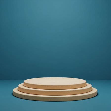 Empty podium on blue background. Mock up, 3D renderingの写真素材