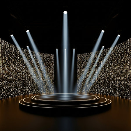 Spotlights illuminating the stage, 3d render, square image.