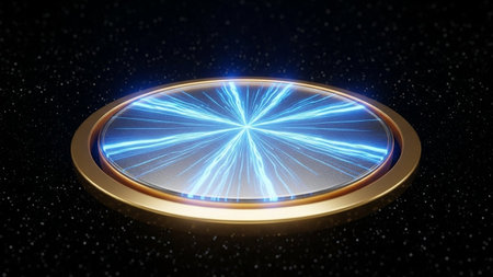 3d illustration of blue light rays in circle on black background.