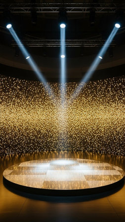 Stage lighting effect in the dark, close-up, 3d renderの写真素材