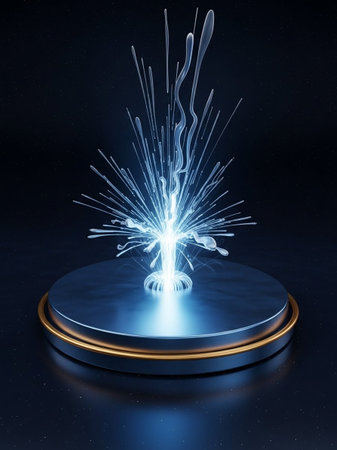 Falling drops of water on a round podium. 3d rendering