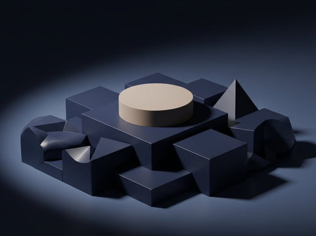 3d illustration of abstract geometric shape with podium for product presentation.