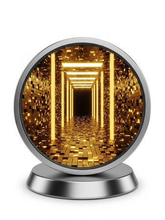 3d illustration of golden tunnel on white background. Isolated.