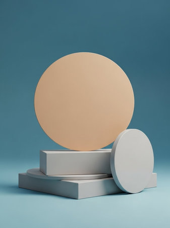 3d render of abstract geometric shapes. Minimal scene with podium for your design.