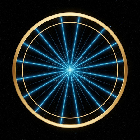 Circle with blue rays on a black background. Vector illustration.の写真素材