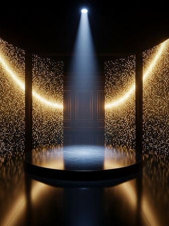 Abstract scene of empty stage with spotlights. 3D rendering.