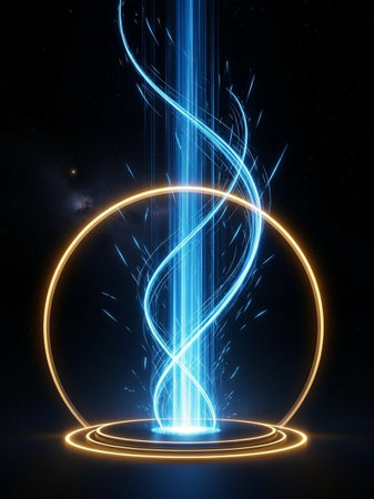3d render, abstract background with glowing neon lines, magic portal