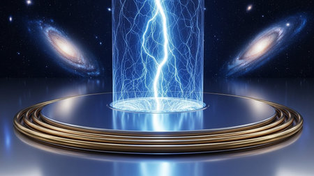 3d illustration of abstract scene with electric lightning and planet in space