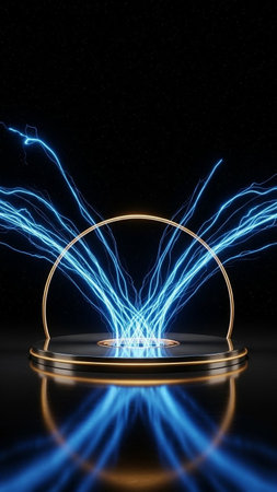 3d render, abstract blue lightning on dark background, computer generated background