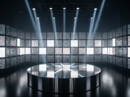 Empty stage with spotlights. Mock up, 3D renderingの写真素材