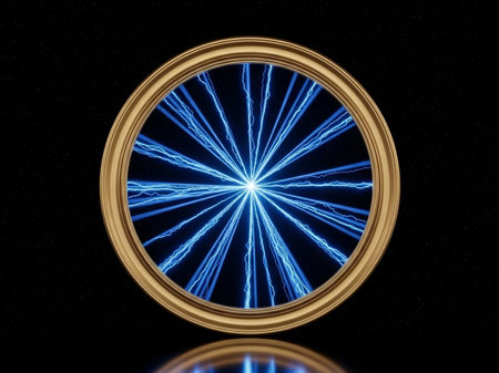 Circle with blue lights on a black background. 3d rendering