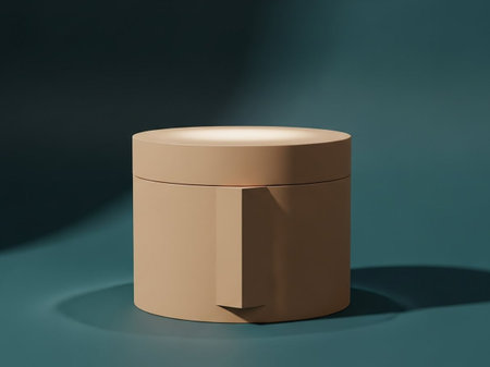 Brown cosmetic cream jar on blue background. 3d render illustration.