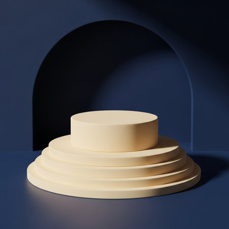 3d render, abstract minimal scene with round podium, blue background