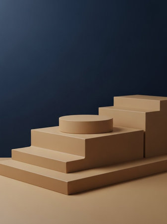 Abstract scene with stairs and blue background. 3d render illustration.
