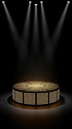 Illuminated stage with spotlights on a black background. 3d renderingの写真素材