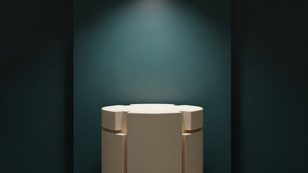 3d rendering of abstract geometric shapes. Minimal scene with podium.の写真素材