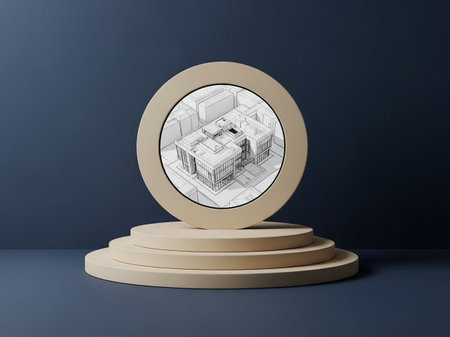 3d render of a round podium with a drawing