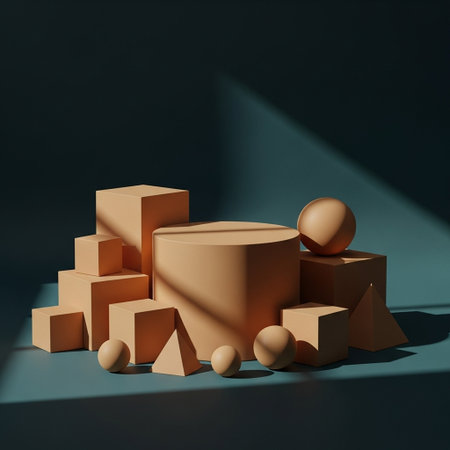 Abstract 3d render of minimal geometric composition. Glossy podium for product presentation.