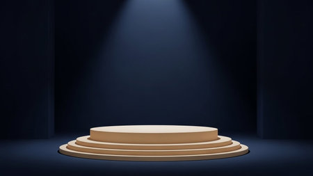 3d rendering of podium or pedestal in dark room with spotlightの写真素材