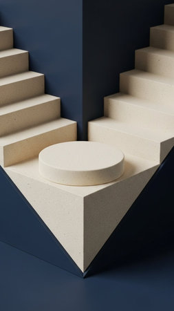 3d render, abstract minimal geometric background, blue and gray stairs, podiums