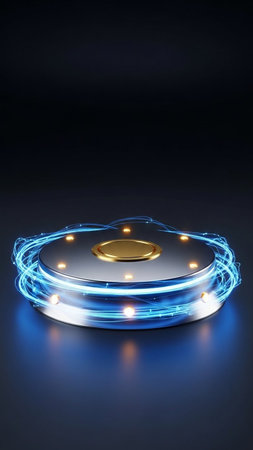 Glowing blue led strip on dark background. 3D rendering.