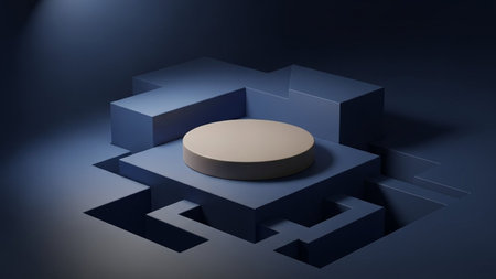 Abstract 3d rendering of geometric shapes, podium for product presentation.