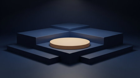 3d render, abstract minimal background, geometric shapes, podium for product presentation.