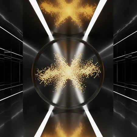 Abstract 3d rendering of modern interior. Futuristic hallway with glowing lights.