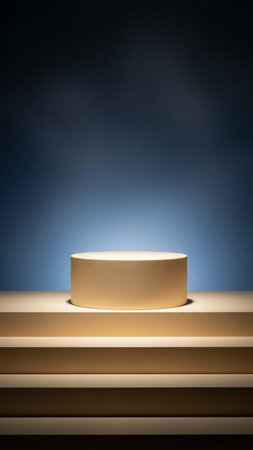 3d render of a golden podium on a dark blue background.の写真素材