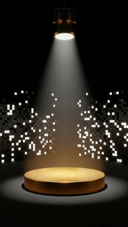 Podium illuminated with spotlights. 3D render. Abstract background.
