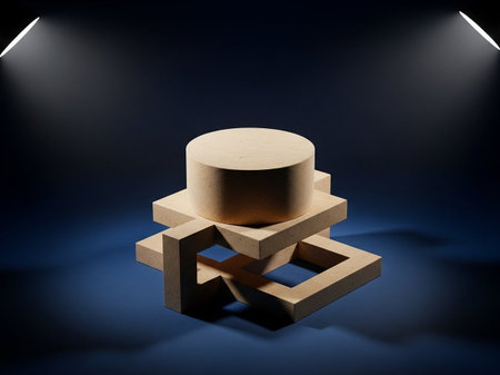 3d rendering of a podium in a dark room with spotlights
