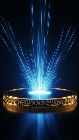 Magic portal with light rays on dark background. 3D rendering.