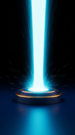 Glowing blue light on a pedestal, 3d render.