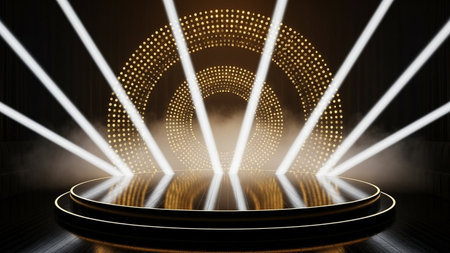 Empty stage background with spotlights. 3D rendering. Neon lights