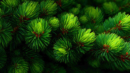 Green spruce branches close-up. Christmas background. New Year