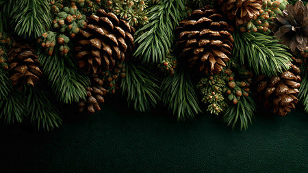 Christmas background with pine cones and fir branches. 3d illustration.