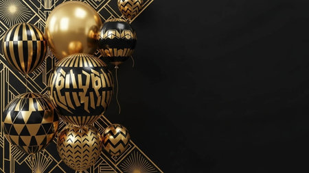 Black Friday sale banner with gold balloons on black background. Vector illustration.