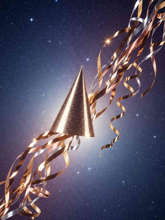 Christmas tree made of golden ribbons on a starry sky background