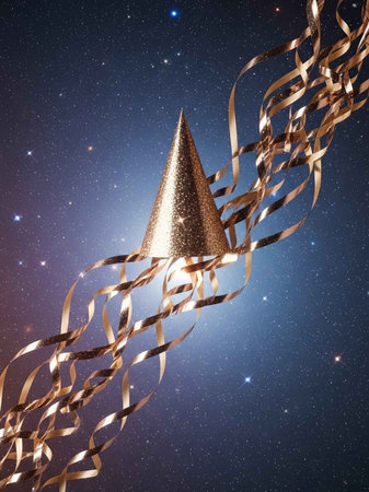 Golden ribbons and serpentine on starry background
