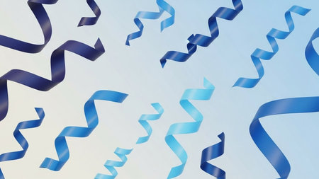 Curly blue ribbons on blue sky background. Vector illustration.の写真素材