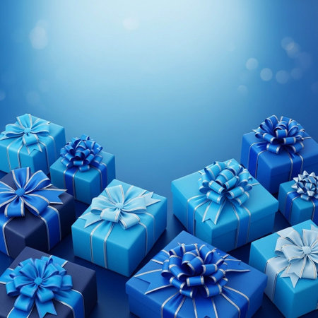 Blue gift boxes with bows on blue background. Eps 10 vector file.