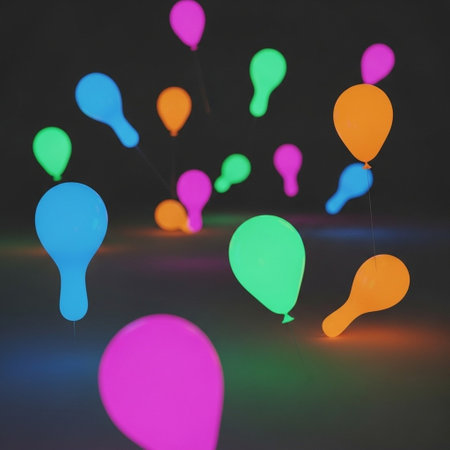 Colorful balloons on dark background, closeup. Celebration concept.の写真素材