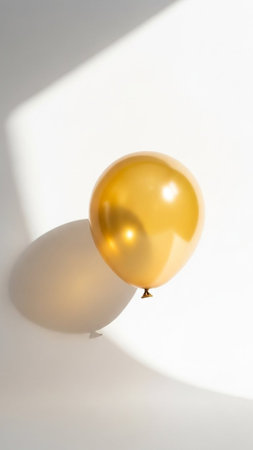 golden balloon on a white background with hard shadow and copy space