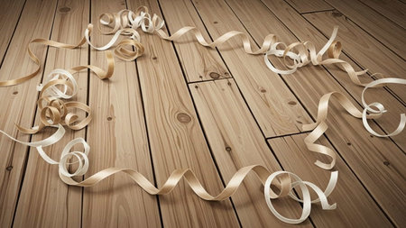 3D illustration of a wooden floor with a ribbon and the words