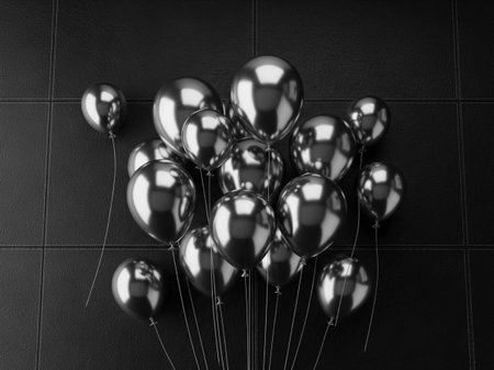 Black and white balloons on a black background. 3d illustration.の写真素材