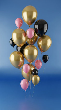 Bunch of balloons on blue background. 3d render illustration.
