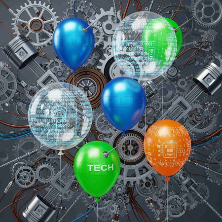 Abstract technology background with balloons and gears. Vector illustration.