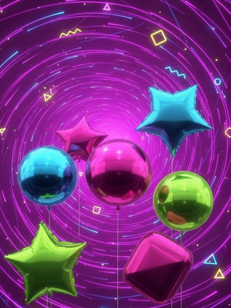 Illustration of colored balloons and stars in the shape of a starの写真素材