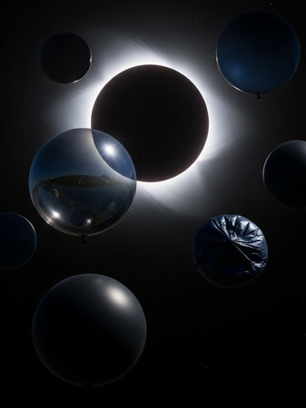 Bubbles in a dark space with moonlight and stars.